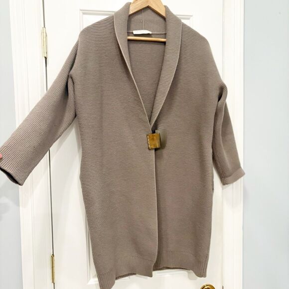 Fabiana Filippi Chunky Knit Cardigan Coat XS Wool Blend Made in Italy Brown - Picture 1 of 5